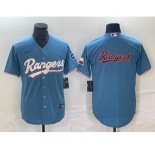 Men's Texas Rangers Blue Team Big Logo With Patch Cool Base Stitched Baseball Jersey