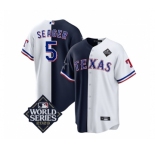 Men's Texas Rangers & Cowboys #5 Corey Seager Navy White 2023 World Series Splite Stitched Baseball Jersey