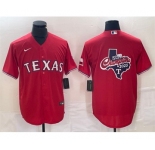 Men's Texas Rangers Red 2023 World Series Champions Big Logo With Patch Cool Base Stitched Baseball Jersey