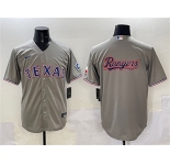 Men's Texas Rangers Team Big Logo Gray With Patch Cool Base Stitched Baseball Jersey