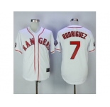 Texas Rangers #7 Ivan Rodriguez White Throwback Stitched MLB Jersey