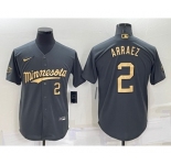 Men's Minnesota Twins #2 Luis Arraez Number Charcoal 2022 All-Star Cool Base Stitched Baseball Jersey