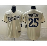 Men's Minnesota Twins #25 Byron Buxton 2023 Cream Cool Base Stitched Jersey