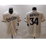 Men's Minnesota Twins #34 Kirby Puckett Cream Cool Base Stitched Baseball Jersey