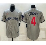 Men's Minnesota Twins #4 Carlos Correa 2023 Grey Home Team Cool Base Stitched Jersey