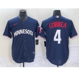 Men's Minnesota Twins #4 Carlos Correa 2023 Navy Blue Cool Base Stitched Jersey