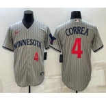 Men's Minnesota Twins #4 Carlos Correa Number 2023 Grey Home Team Cool Base Stitched Jersey