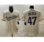 Men's Minnesota Twins #47 Edouard Julien Cream Cool Base Stitched Baseball Jersey