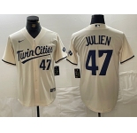 Men's Minnesota Twins #47 Edouard Julien Number Cream Cool Base Stitched Baseball Jersey