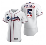 Atlanta Braves #5 Freddie Freeman Men's Nike White Fluttering USA Flag Limited Edition Authentic MLB Jersey