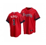 Men's Atlanta Braves #1 Ozzie Albies 2021 City Connect Red Cool Base Stitched Baseball Jersey