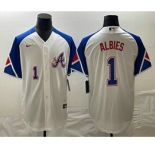 Men's Atlanta Braves #1 Ozzie Albies Number White 2023 City Connect Cool Base Stitched Jerseys