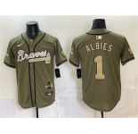 Men's Atlanta Braves #1 Ozzie Albies Olive 2026 Armed Forces Day Stitched Baseball Jersey