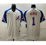 Men's Atlanta Braves #1 Ozzie Albies White 2023 City Connect Cool Base Stitched Jersey
