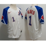 Men's Atlanta Braves #1 Ozzie Albies White 2023 City Connect Flex Base Stitched Baseball Jersey