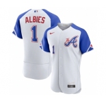 Men's Atlanta Braves #1 Ozzie Albies White 2023 City Connect Flex Base Stitched Jersey