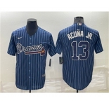 Men's Atlanta Braves #10 Chipper Jones Navy Blue Pinstripe Stitched MLB Cool Base Nike Jersey