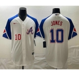 Men's Atlanta Braves #10 Chipper Jones Number White 2023 City Connect Cool Base Stitched Jersey