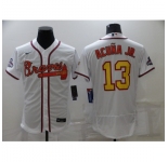 Men's Atlanta Braves #13 Ronald Acuna Jr. 2021 White Gold World Series Champions Jersey