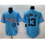 Men's Atlanta Braves #13 Ronald Acuna Jr. Blue 2024 Atliens & Peach With Outkast Patch Vapor Limited Stitched Baseball Jersey
