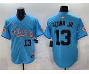 Men's Atlanta Braves #13 Ronald Acuna Jr. Blue 2024 Atliens & Peach With Outkast Patch Vapor Limited Stitched Baseball Jersey