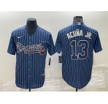 Men's Atlanta Braves #13 Ronald Acuna Jr Navy Blue Pinstripe Stitched MLB Cool Base Nike Jersey