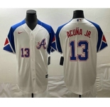Men's Atlanta Braves #13 Ronald Acuna Jr Number White 2023 City Connect Cool Base Stitched Jersey