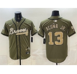 Men's Atlanta Braves #13 Ronald Acuna Jr. Olive 2026 Armed Forces Day Stitched Baseball Jersey