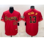 Men's Atlanta Braves #13 Ronald Acuna Jr Red Gold World Series Champions Program Cool Base Stitched Baseball Jersey