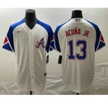 Men's Atlanta Braves #13 Ronald Acuna Jr White 2023 City Connect Cool Base Stitched Jersey