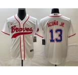Men's Atlanta Braves #13 Ronald Acuna Jr White Cool Base With Patch Stitched Baseball Jersey1