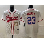Men's Atlanta Braves #23 Michael Harris II Number White Cool Base With Patch Stitched Baseball Jersey