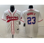 Men's Atlanta Braves #23 Michael Harris II White Cool Base With Patch Stitched Baseball Jersey
