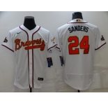 Men's Atlanta Braves #24 Deion Sanders 2022 White Gold World Series Champions Program Flex Base Stitched Baseball Jersey