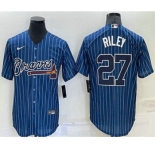 Men's Atlanta Braves #27 Austin Riley Navy Blue Pinstripe Stitched MLB Cool Base Nike Jersey