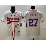 Men's Atlanta Braves #27 Austin Riley Number White Cool Base With Patch Stitched Baseball Jersey