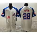Mens Atlanta Braves #28 Matt Olson Number White 2023 City Connect Cool Base Stitched Jersey