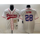 Men's Atlanta Braves #28 Matt Olson Number White Cool Base With Patch Stitched Baseball Jersey