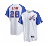 Men's Atlanta Braves #28 Matt Olson White 2023 City Connect Cool Base Stitched Baseball Jersey