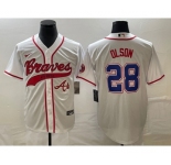 Men's Atlanta Braves #28 Matt Olson White Cool Base With Patch Stitched Baseball Jersey1