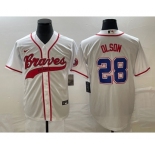 Men's Atlanta Braves #28 Matt Olson White Cool Base With Patch Stitched Baseball Jersey