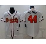 Men's Atlanta Braves #44 Hank Aaron 2022 White Gold World Series Champions Program Cool Base Stitched Baseball Jersey