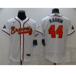Men's Atlanta Braves #44 Hank Aaron 2022 White Gold World Series Champions Program Flex Base Stitched Baseball Jersey