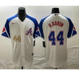 Men's Atlanta Braves #44 Hank Aaron Number White 2023 City Connect Cool Base Stitched Jerseys
