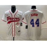Men's Atlanta Braves #44 Hank Aaron White Cool Base With Patch Stitched Baseball Jersey1