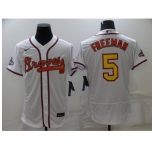 Men's Atlanta Braves #5 Freddie Freeman 2021 White Gold World Series Champions Jersey