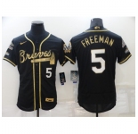 Men's Atlanta Braves #5 Freddie Freeman Black Gold 2021 World Series Champions Stitched Jersey