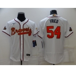 Men's Atlanta Braves #54 Max Fried 2022 White Gold World Series Champions Program Flex Base Stitched Baseball Jersey