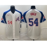 Men's Atlanta Braves #54 Max Fried Number White 2023 City Connect Cool Base Stitched Jersey1