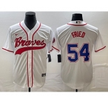 Men's Atlanta Braves #54 Max Fried White Cool Base With Patch Stitched Baseball Jersey1
